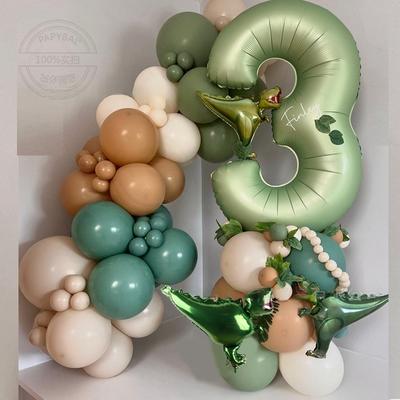 77Pcs Green Dinosaur Themed Party Balloon Set 40Inch Green Digital 1-9 Foil Balloon Boy Child Birthday Party Decoration Baby Sho