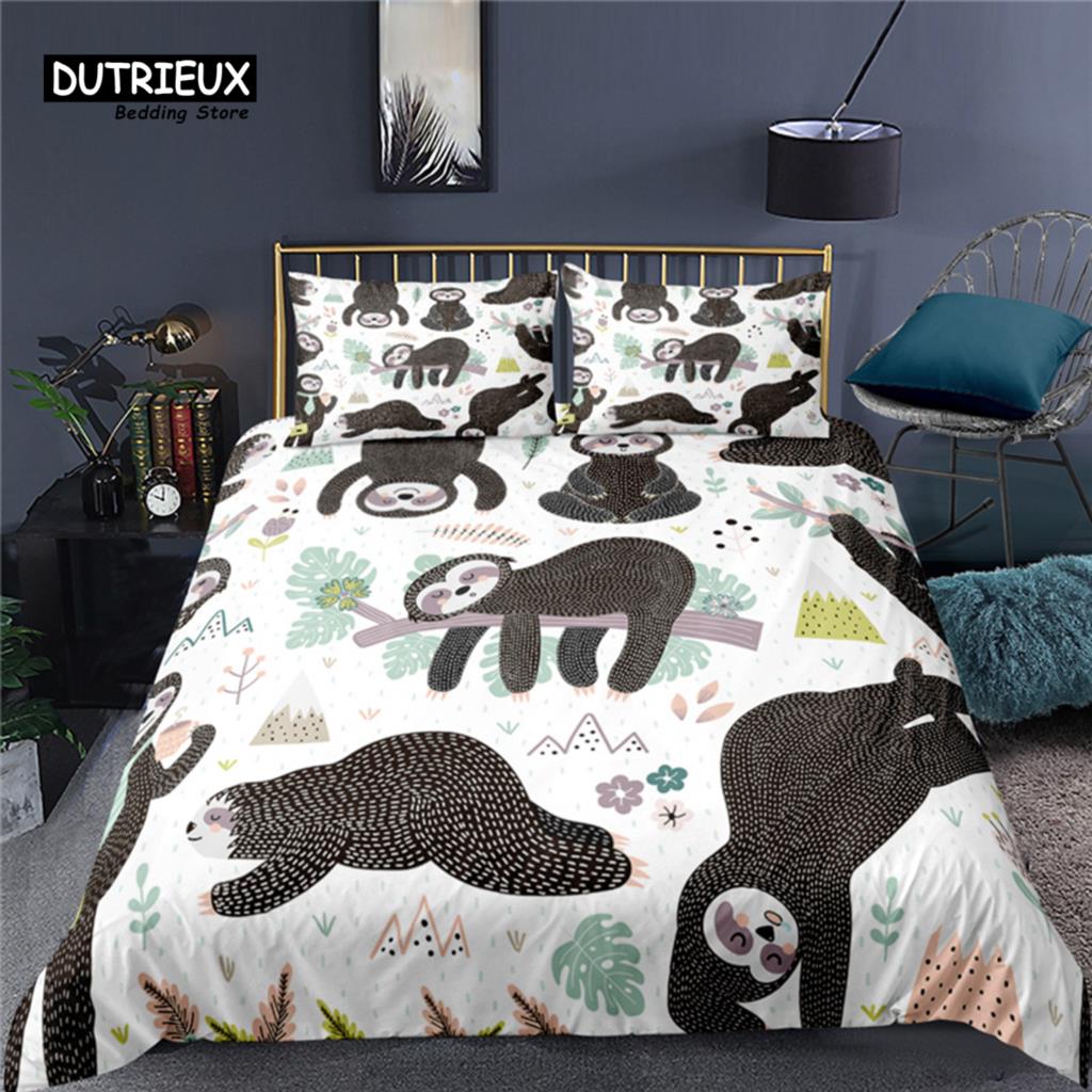 

Luxury 3D Cartoon Sloth Print Home Living Comfortable Duvet Cover Pillowcase Kid Bedding Set Queen and King EU/US/AU/UK Size EU single(135x200cm)
