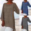 Casual Solid Color Long Sleeve Irregular T-Shirt Women Cotton Linen Tunic Top