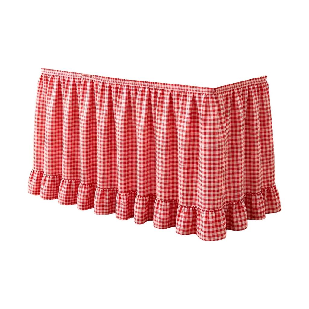 Table Skirt with Hook and Loop Fastening, Plaid Ruffle Design for Wedding Party Hotel Decoration