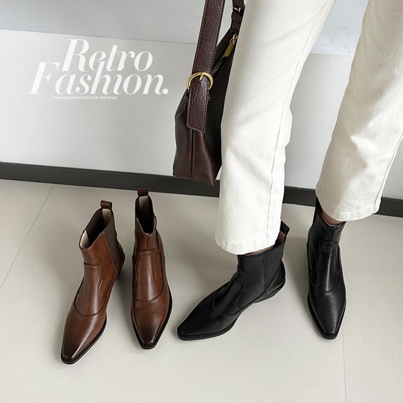 Fashion 2024 Autumn Women Boots Ankle Boots Modern Boots Pointed Toe Leather Shoes Western Chelsea Ladies Shoes Retro Modern Boots