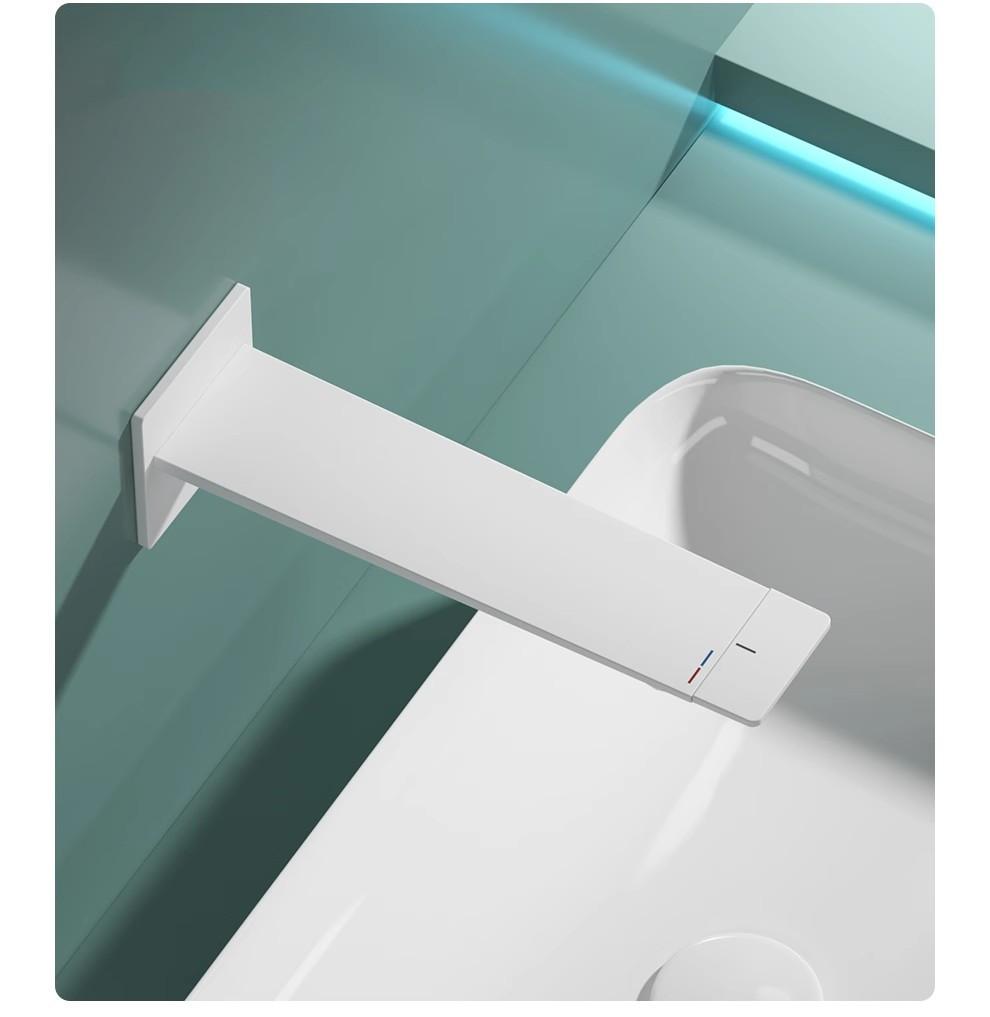 New White Gold Basin Faucet Concealed Bathroom Sink Faucet In-Wall Basin Spout Mixer Tap Set Combination Blanoir Solid Brass Tap