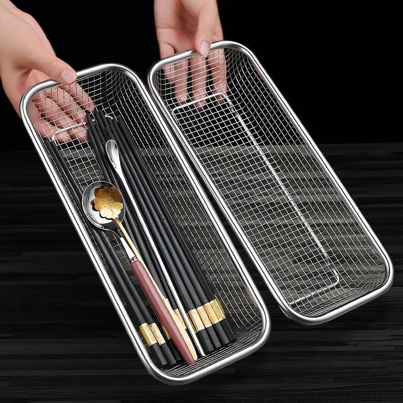 Stainless Steel Hanging Cutlery Storage & Disinfecting Holder for Chopsticks, Knives, Forks, and Spoons.