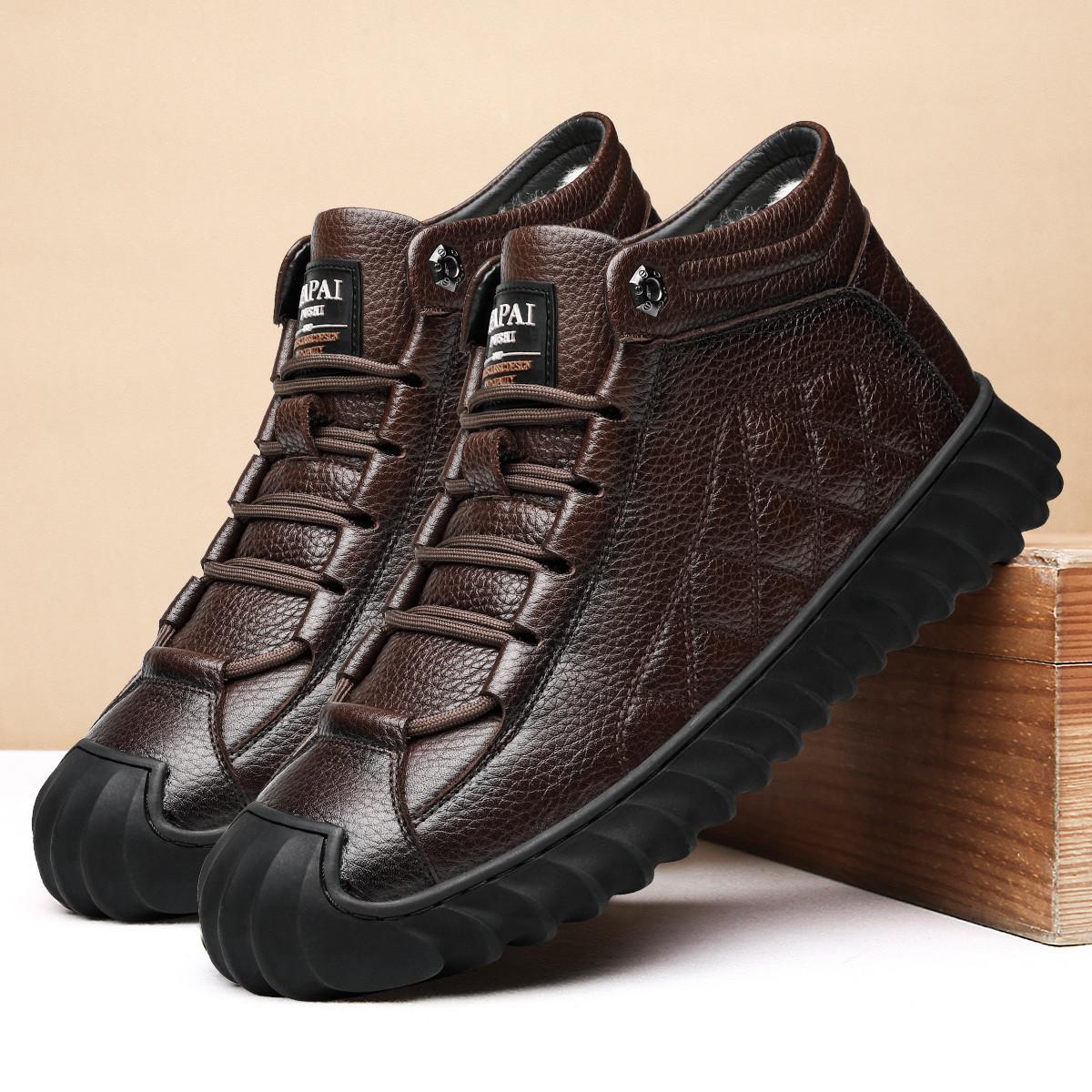 

2025 new snow boots men s fleece thickened autumn and winter genuine leather men s shoes first layer cowhide wool cotton shoes men s 44