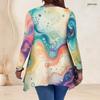 Women Plus Size V Neck Long Sleeve Colorful Printed Asymmetric Hem Flared Tunic Top