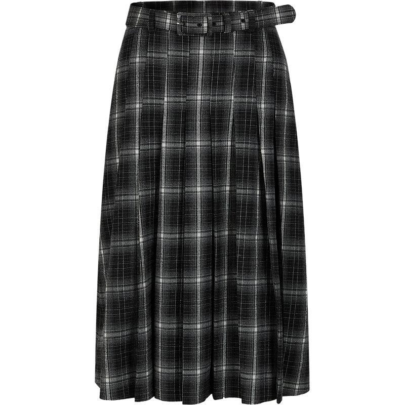 ANNACO Women s Retro Plaid Belted A-Line Midi Skirt M