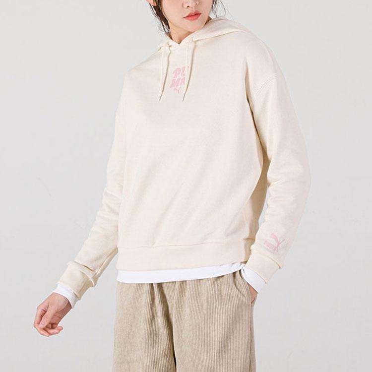 Puma Layered Graphic Print Hoodie Women Tops Ivory-White 536091-99