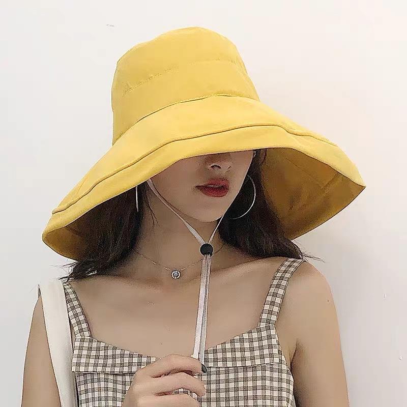 Summer sun protection hat women's versatile double-sided with large brim bucket hat outdoor UV protection travel visor