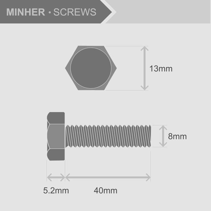 Boulon - minher - kohlenstoffstahl - acier au carbone - lot de 10 - résistant jusqu'à 800 degrés