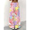 2026 Pink & Black Graffiti Wide Leg Pants Women's Split Color Heart Print Trousers Quick Dry Elastic Waist Y2K Streetwear Kids