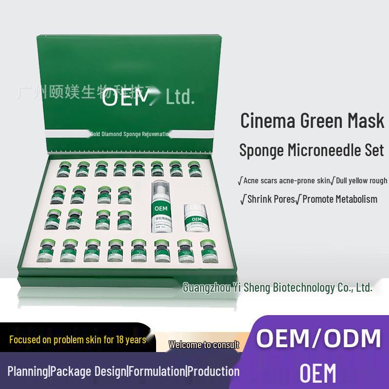 Little Green Film Microneedle Set for Acne-Prone Skin with Blue Algae Microcrystals (70% Bone Needles) - Beauty Salon Kit 12 Applications Green Algae Microneedle Set