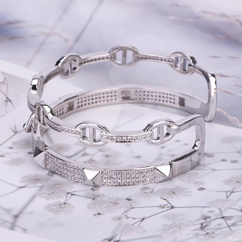 Brățară nouă la modă, rafinată, din aur roz cu diamante, curea cu cataramă eliptică, inel 2 în 1, bijuterii pentru mână