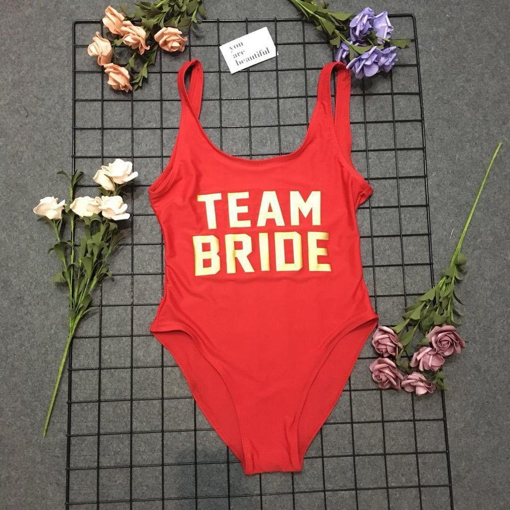 Gold Letter 'Team Bride' Backless One-Piece Swimsuit