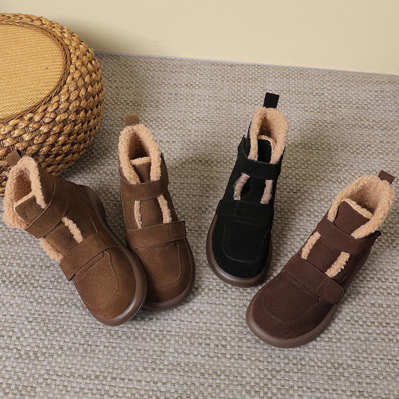 GKTINOO  Snow Boots Women Cow Suede Furry Solid Color Round Toe Hook & Loop Flat With 2025 Winter Lasies Shoes Handmade