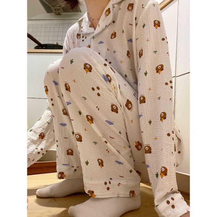 Cartoon Print Bubble Cotton Pajama Set: Women s Long Sleeve & Long Pants for Spring/Autumn L