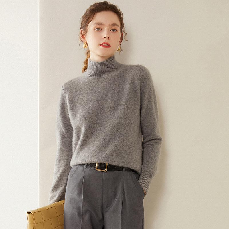 Women's Cashmere Half-High Collar Sweater: Autumn/Winter, Thick, Simple, Loose, Slimming Knitwear