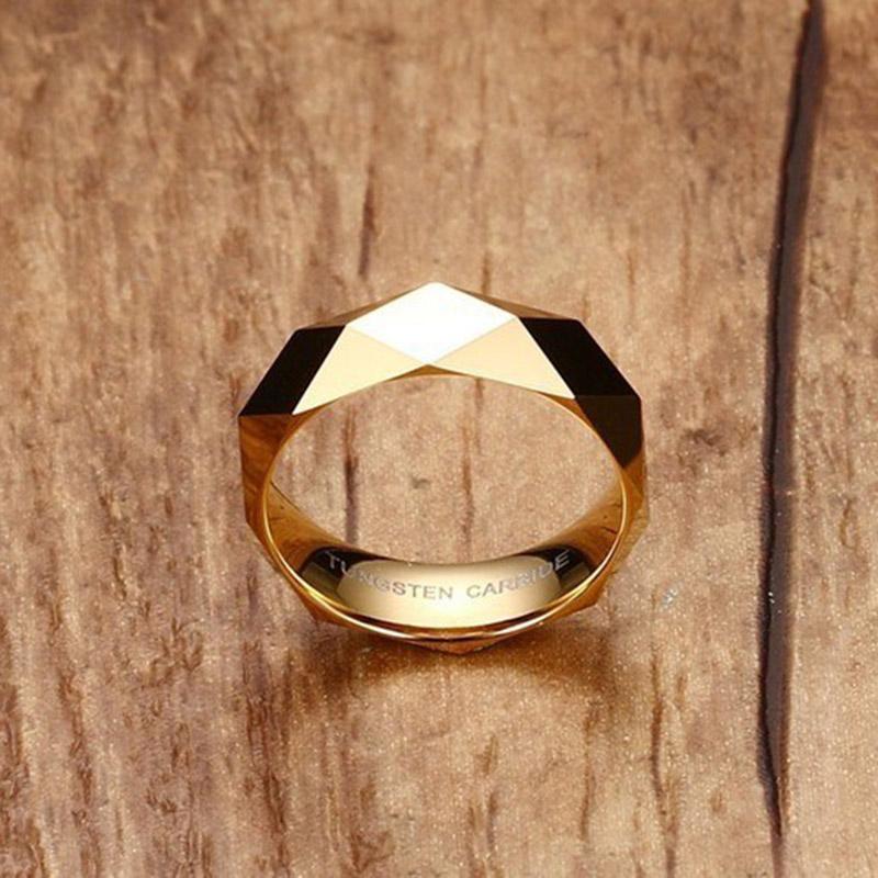 Anti-scratch Men's Rhombic Cut Tungsten Carbide Promise Wedding Bands Ring Gold Color Party Statement Fashion Women Jewelry