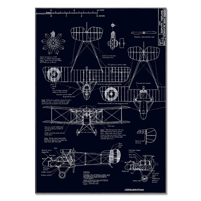 Modern Black and White Wall Art Poster Airplane Industrial Drawings Blueprint Canvas Paintings Pictures for Interior Home Decor