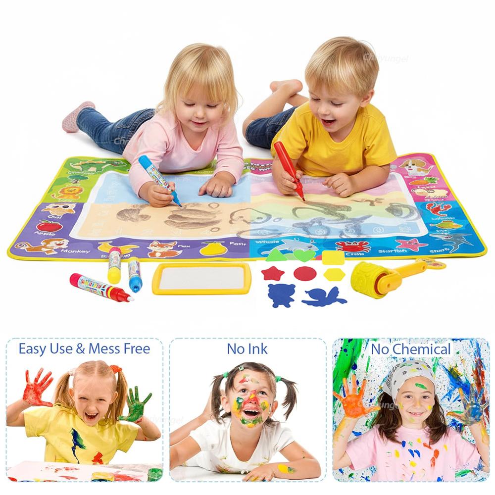 No Mess Kids Water Drawing Mat  Doodle Coloring Board With Magic Pens  Stamps Educational Montessori Toy Gift For Boys Girls