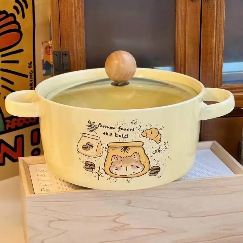 ZISIZ Trendy Cat Instant Noodle Bowl with Lid