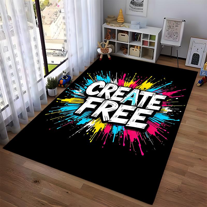 "Modern Carpet with Create Free Text and Colorful Splash Design" Suitable for Use As an Anti-slip for Living Room Bedroom Sofas
