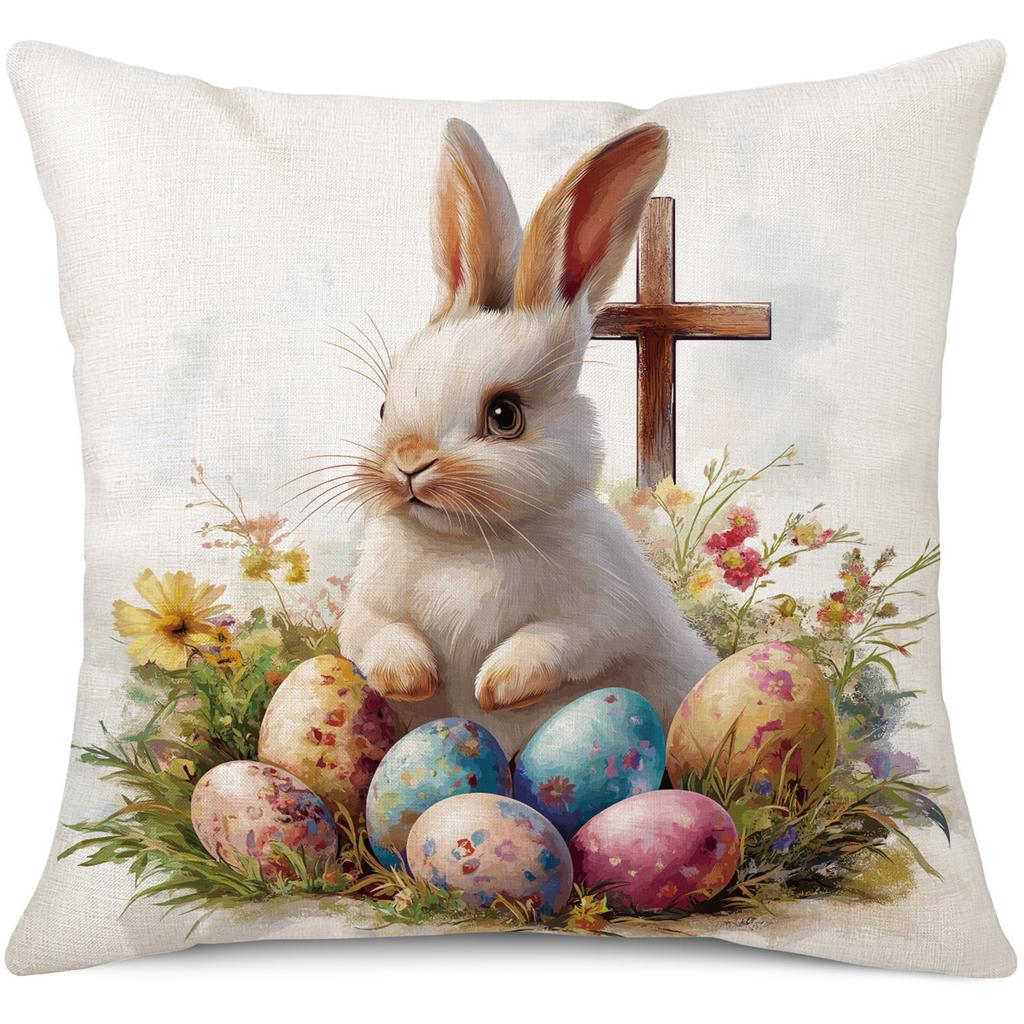 2026 New Easter Bunny Fashion Cartoon Furniture Decoration Double sided Printed Pillowcase Sofa Waist Cushion Cover