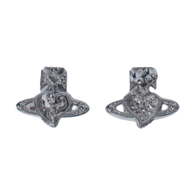 VIVIENNE WESTWOOD Agnatha Heart Saturn Logo Cubic Zirconia Earrings Women Earrings Silver Purple 6201036H-02P621