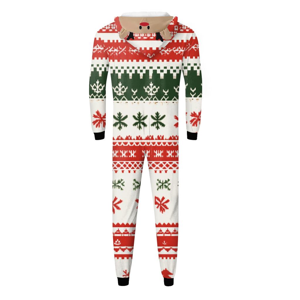 Parent Child Outfit - Christmas Print Family Matching Hooded Long Sleeved Zippered Jumpsuit Set
