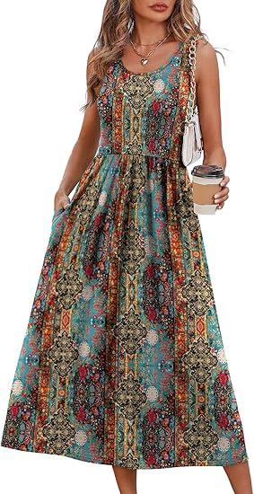 Women's clothing summer European and American neck printing pendulum sleeveless vest pocket dress