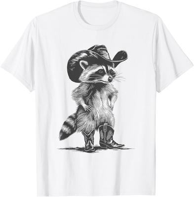 Racoon Cowboy Funny Racoon Graphic Meme Men Women T-Shirt