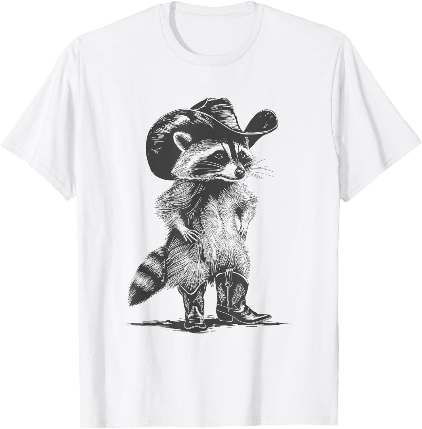 Racoon Cowboy Funny Racoon Graphic Meme Men Women T-Shirt Mens Womens Tees Top M
