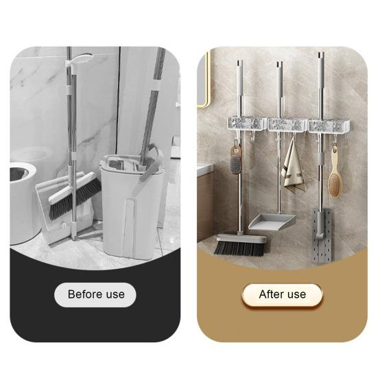 Mop Holder Double-ended Mop Clip Punch-free Broom Rack Space Saving Bathroom Organizer with Hook for Home