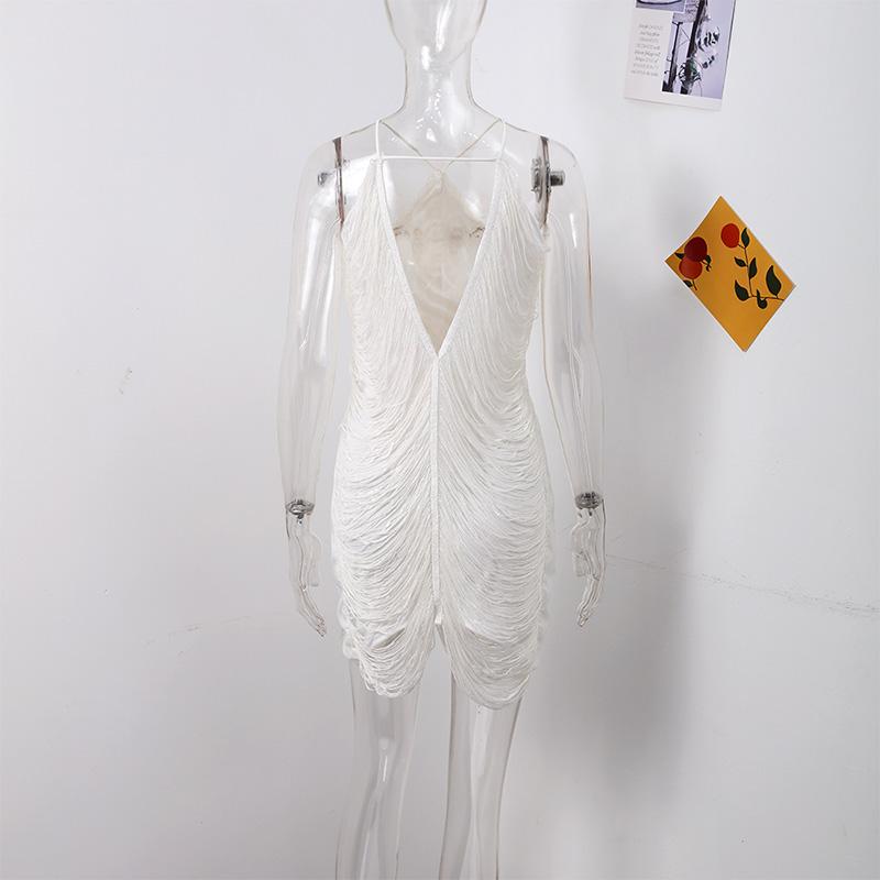 Sexy Elegant Shiny Beading Halter Short Dress Women Fashion Sequin Tassel Slim Fit Sleeveless Backless Party Dresses