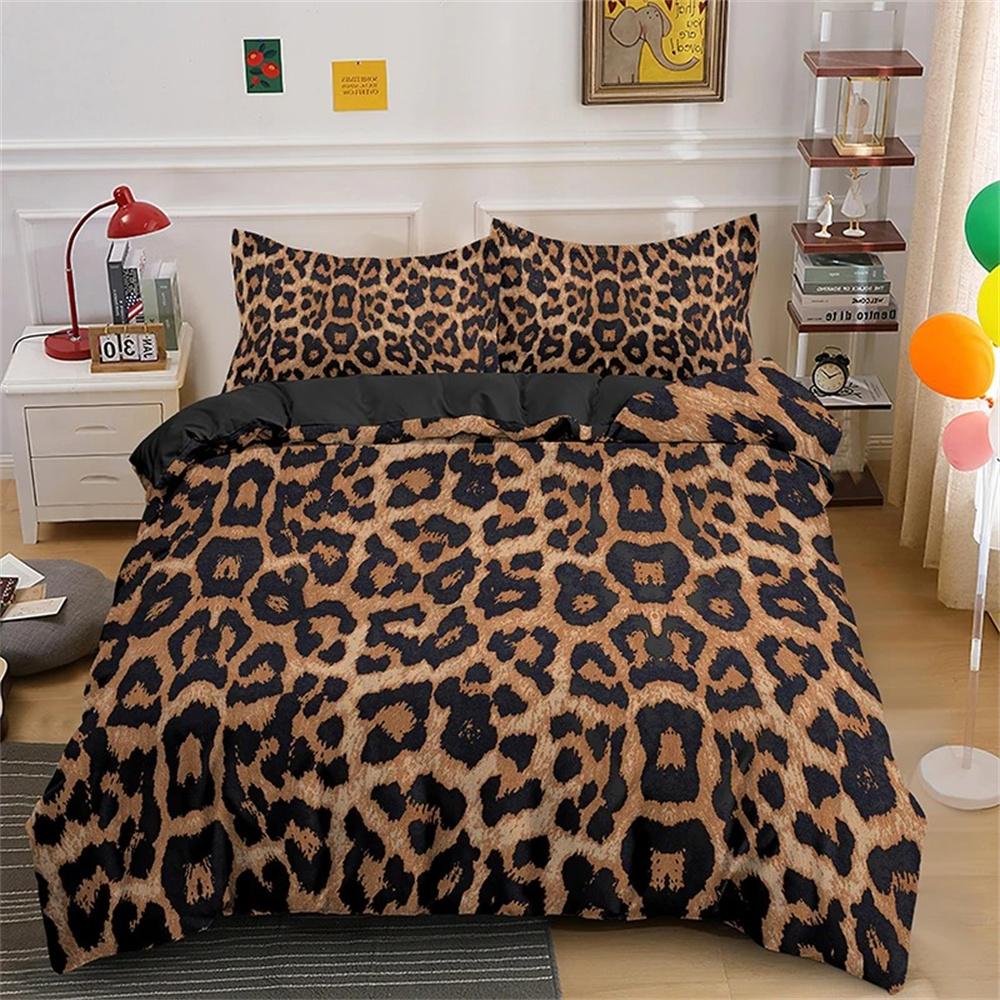 Bamboo Fiber Luxury Comforter Cover Gold Leopard Print Bedding Set Duvet Cover + Pillowcases 15 Colors Bed Spread Set Complete