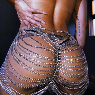 Rhinestone Butt Skirt Chain, Super Flash Hollowed-out Sexy Skirt Costume Body Chain for Women