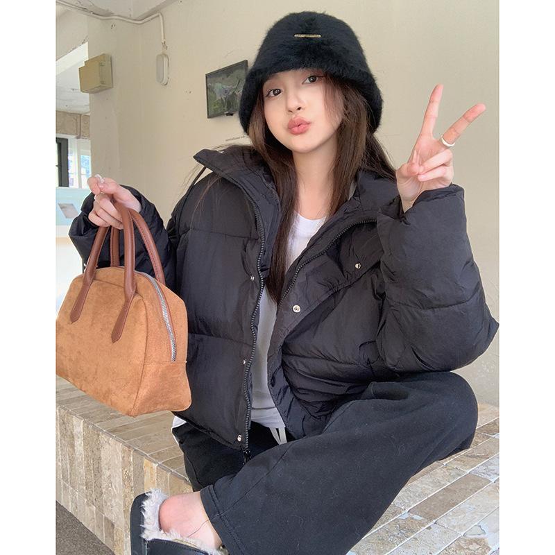 Winter new simple hooded zipper warm down cotton clothes loose bread clothes versatile jacket women