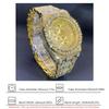 Luxus Volldiamant Goldton Chronograph Herren-Quarz-Uhr Bling Kristall Zifferblatt & Armband mit Datumsanzeige Hip Hop Streetwear Stil