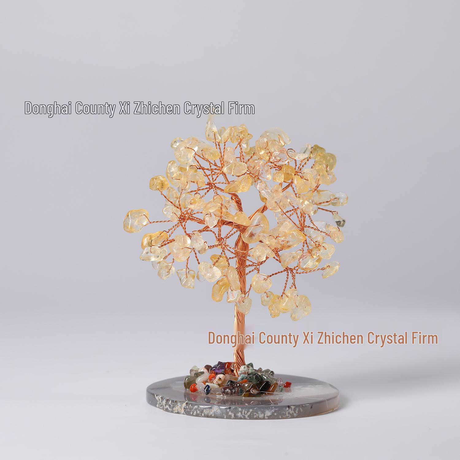Natural Agate Slice Crystal Money Tree Desktop Ornament