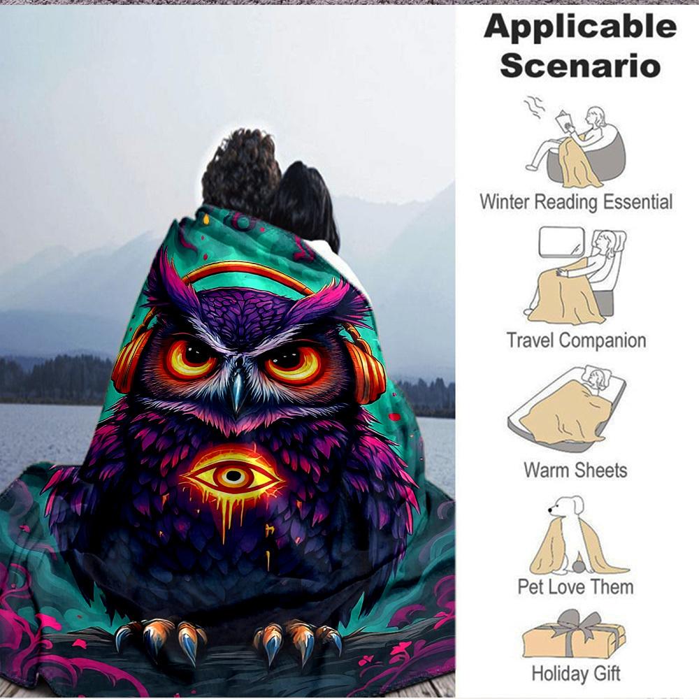 1pc Owl Blanket, Lightweight Flannel Throw Blanket for Sofa, Bed, Travel, Camping, Living Room, Office, Couch, Chair, and Bed