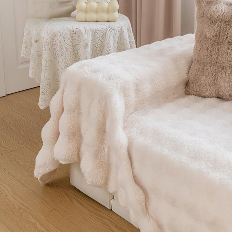 Sofa Towel Winter Thickened Rabbit Plush Sofa Cover Sofa Cover Cloth Sofa Cushion Seat Cushion All-Inclusive Plush Cushion Blanket