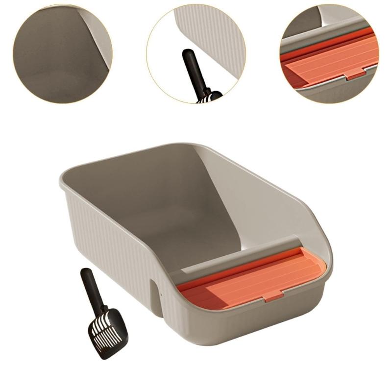 Cats Toilet with Litter Shovel Nonspill High Wall Smoothly Surfaces Litter Box for Kittens Use Easy Cleaning