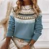 Winter Round Neck Color Blocked Loose Fashion Pullover Knitted Sweater Top For Women