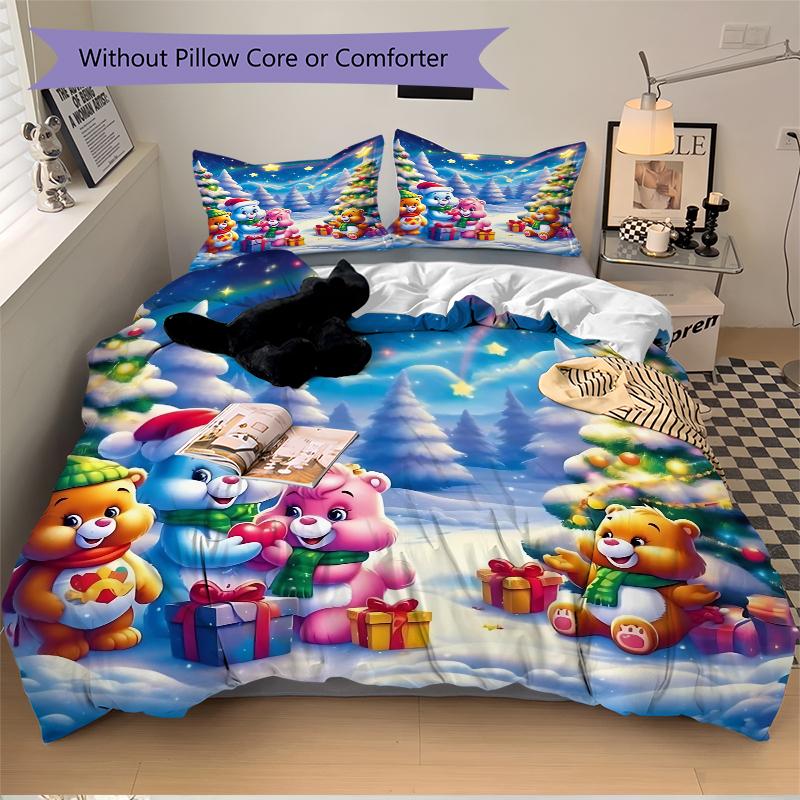 3Pcs Christmas Bears Presents Bedding Set Quilt Cover Pillowcase Home Christmas Xmas Halloween Gift 1 Duvet Cover 2 Pillowcase S921147