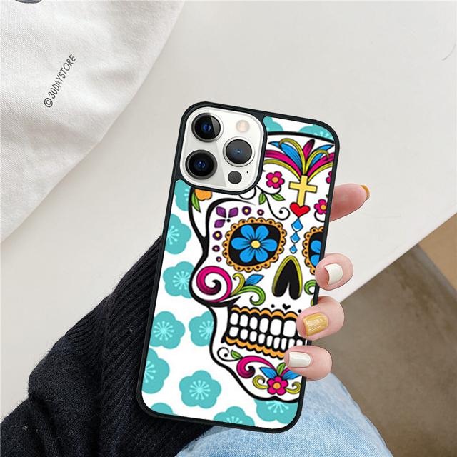Mexican Skull Flower Coque Shell For iPhone 17 Air 15 16e 14 13 12 Pro Max 11 Pro Max Plus Phone Case Cover
