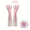 Dishwashing Gloves Household Chore Splicing Sleeve Waterproof Gloves Plush Elastic Band Mouth Rubber Gloves