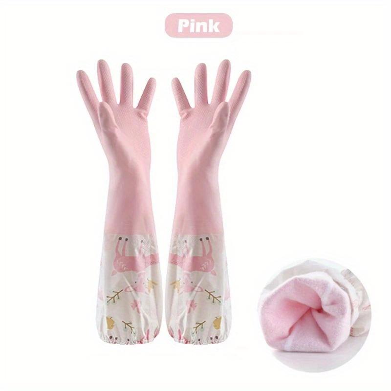 Dishwashing Gloves Household Chore Splicing Sleeve Waterproof Gloves Plush Elastic Band Mouth Rubber Gloves