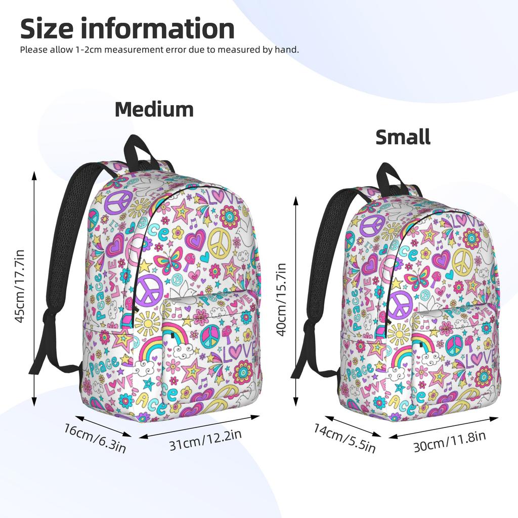 Cute Peace Foral Love Pattern Backpack for Men Women Fashion Student Work Daypack Laptop Computer Canvas Bags Lightweight