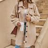Women's Lapel Long Sleeve Teddy Coat Loose Fit Solid Color Single Button Pocket Commuter Long Fleece Jacket