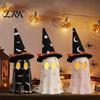 Spooky Room Decor Light Up Ghost Halloween Decoration, Cute Witch Hat Figurine, Home Table Decorations Resin LED Lighted Statue for Mantel,