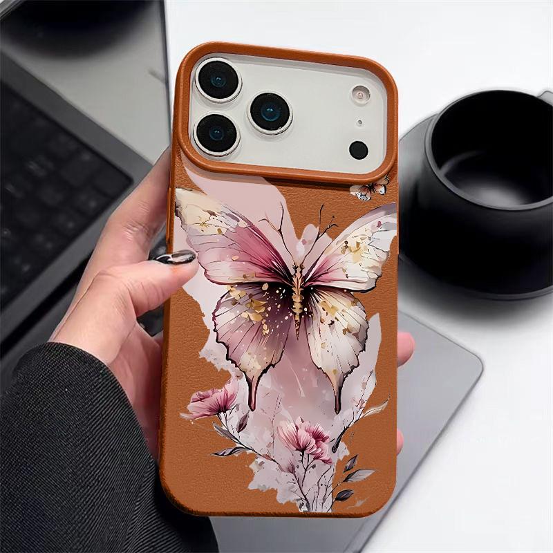 Coque de téléphone créative à imprimé papillon pour iPhone 17 Pro 17 16 15 14 13 12 Pro Max 11 Air 16e Texture cuir TPU Housse antichoc